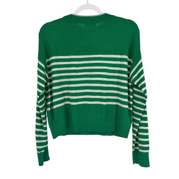 NEW Monrow Green Striped Boucle Knit Sweater Sz Medium - Picture 2 of 8